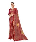 Maroon printed brasso saree with blouse