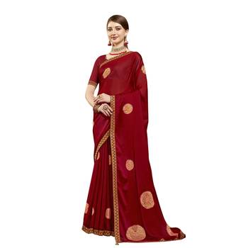 Maroon printed chiffon saree with blouse 1