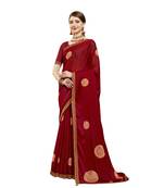 Maroon printed chiffon saree with blouse