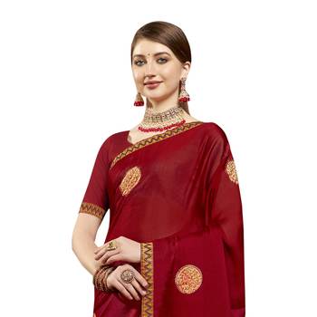 Maroon printed chiffon saree with blouse 2