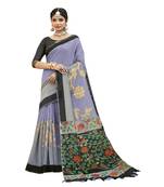 Blue printed pure cotton saree with blouse