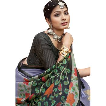 Blue printed pure cotton saree with blouse 2