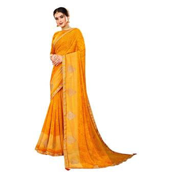 Yellow printed pure georgette saree with blouse 1