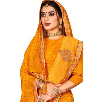 Yellow printed pure georgette saree with blouse 2