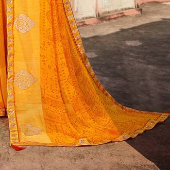 Yellow printed pure georgette saree with blouse 3