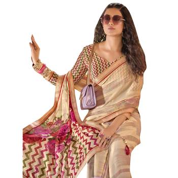 Peach printed chiffon saree with blouse 2