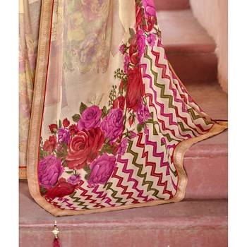 Peach printed chiffon saree with blouse 3