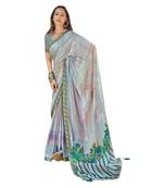 Light blue printed chiffon saree with blouse