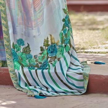 Light blue printed chiffon saree with blouse 3