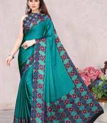 Teal printed chiffon saree with blouse