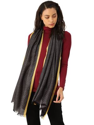Grey & Yellow Woven Diamond Weave Pure Viscose Rayon Stole 1
