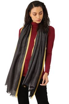 Grey & Yellow Woven Diamond Weave Pure Viscose Rayon Stole
