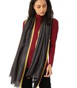 Grey & Yellow Woven Diamond Weave Pure Viscose Rayon Stole