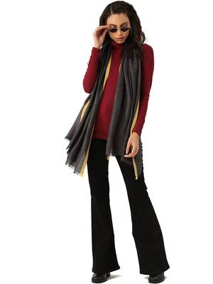 Grey & Yellow Woven Diamond Weave Pure Viscose Rayon Stole 2