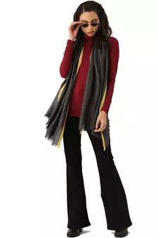 Grey & Yellow Woven Diamond Weave Pure Viscose Rayon Stole