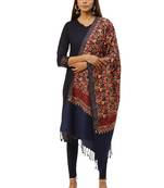 Navy Blue & Multi Floral Embroidered Acrowool Shawl