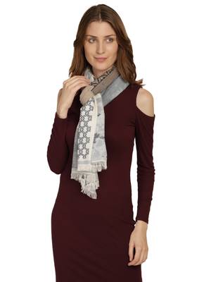 Anekaant Natural & Blue Cotton Jacquard Woven Abstract Stole 1