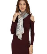 Anekaant Natural & Blue Cotton Jacquard Woven Abstract Stole