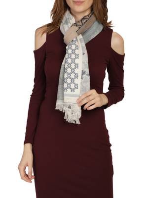 Anekaant Natural & Blue Cotton Jacquard Woven Abstract Stole 2