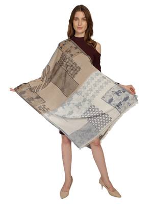 Anekaant Natural & Blue Cotton Jacquard Woven Abstract Stole 4