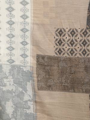 Anekaant Natural & Blue Cotton Jacquard Woven Abstract Stole 5