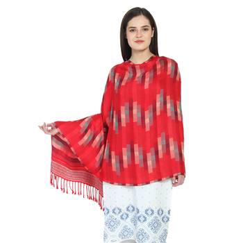 Red & Multi Viscose Rayon Woven Design Shawl 1