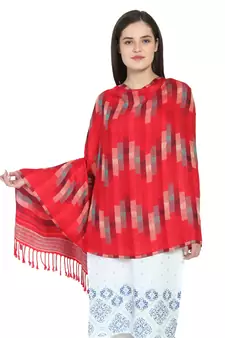 Red & Multi Viscose Rayon Woven Design Shawl