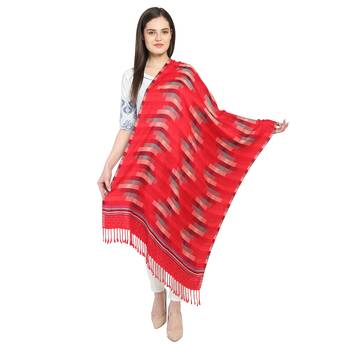 Red & Multi Viscose Rayon Woven Design Shawl 2
