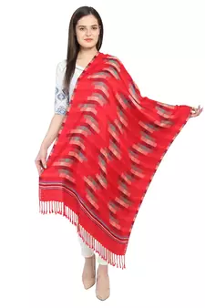 Red & Multi Viscose Rayon Woven Design Shawl