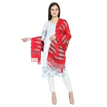Red & Multi Viscose Rayon Woven Design Shawl 3