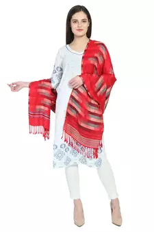 Red & Multi Viscose Rayon Woven Design Shawl