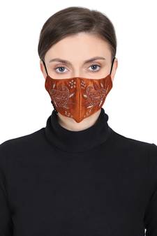 3-Ply Reusable Tan Paisley Embellished Art Silk Fabric Fashion Mask