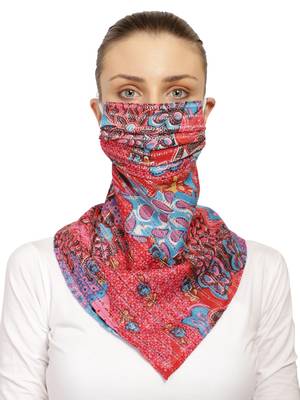 3-Ply Reusable Red & Multi Printed Cotton Scarf Style Fashion Mask 1