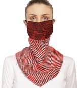 3-Ply Reusable Red & White Striped Leaf Printed Viscose Rayon Scarf Style Fashion Mask