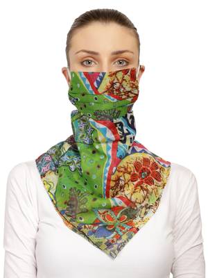3-Ply Reusable Green & Multi Abstract Printed Cotton Scarf Style Fashion Mask 1