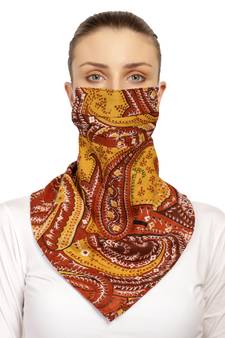 3-Ply Reusable Mustard & Brown Paisley Printed Cotton Scarf Style Fashion Mask