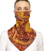 3-Ply Reusable Mustard & Brown Paisley Printed Cotton Scarf Style Fashion Mask