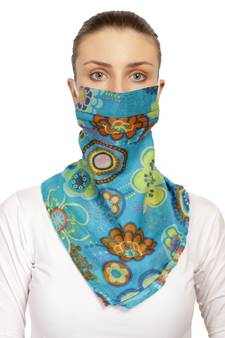 3-Ply Reusable Light Blue & Multi Floral Printed Cotton Scarf Style Fashion Mask