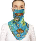 3-Ply Reusable Light Blue & Multi Floral Printed Cotton Scarf Style Fashion Mask