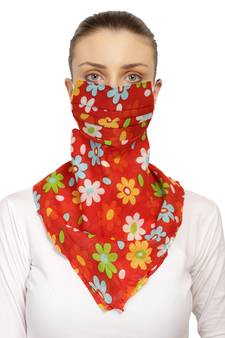 3-Ply Reusable Red & Multi Floral Printed Cotton Scarf Style Fashion Mask