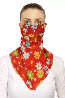 3-Ply Reusable Red & Multi Floral Printed Cotton Scarf Style Fashion Mask
