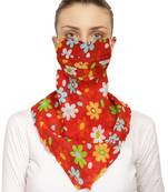 3-Ply Reusable Red & Multi Floral Printed Cotton Scarf Style Fashion Mask
