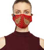 3-Ply Red & Gold Art Silk Embellished Fabric Fashion Mask