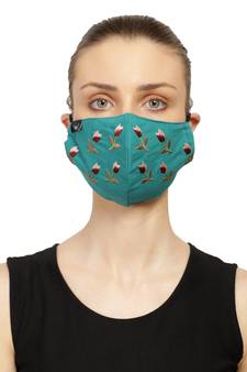 3-Ply Reusable Turquoise & Multi Floral Embroidered Cotton Fabric Fashion Mask