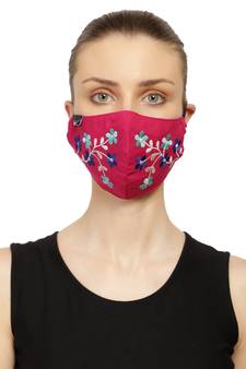 3-Ply Reusable Pink & Multi Floral Embroidered Cotton Fabric Fashion Mask