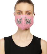 3-Ply Reusable Pink & Green Floral Leaf Embroidered Cotton Fabric Fashion Mask