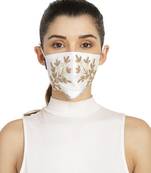 3-Ply White & Gold Art Silk Embellished Fabric Fashion Mask