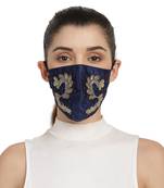 3-Ply Navy Blue & Multi Art Silk Embellished Fabric Fashion Mask