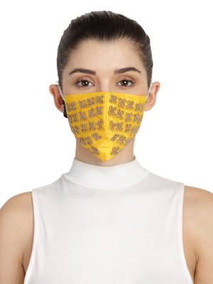 3-Ply Yellow & Gold Art Silk Embellished Fabric Fashion Mask 1