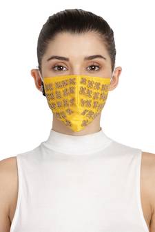 3-Ply Yellow & Gold Art Silk Embellished Fabric Fashion Mask